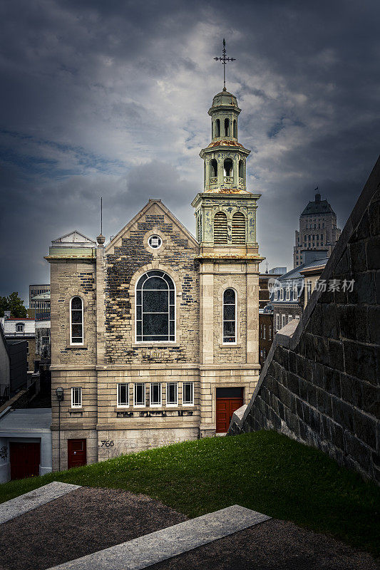 church in old town of Québec City at dusk